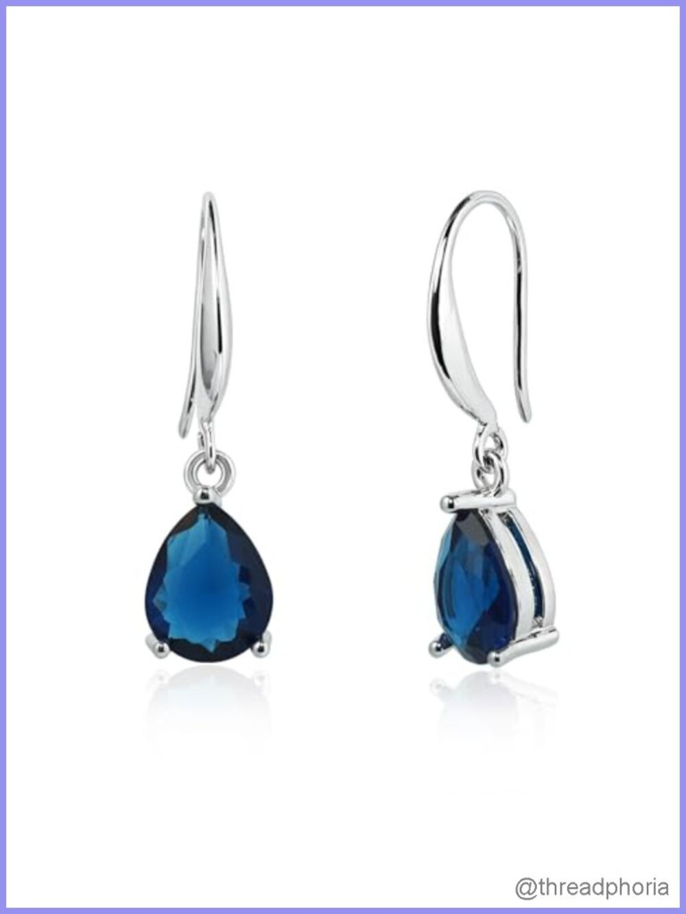 Sterling Silver Teardrop Sapphire Dangle Earrings Hypoallergenic Lever Back
